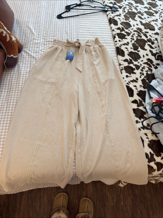 Cupshe Pants - Cupshe Beige Wide-Leg Drawstring Pants